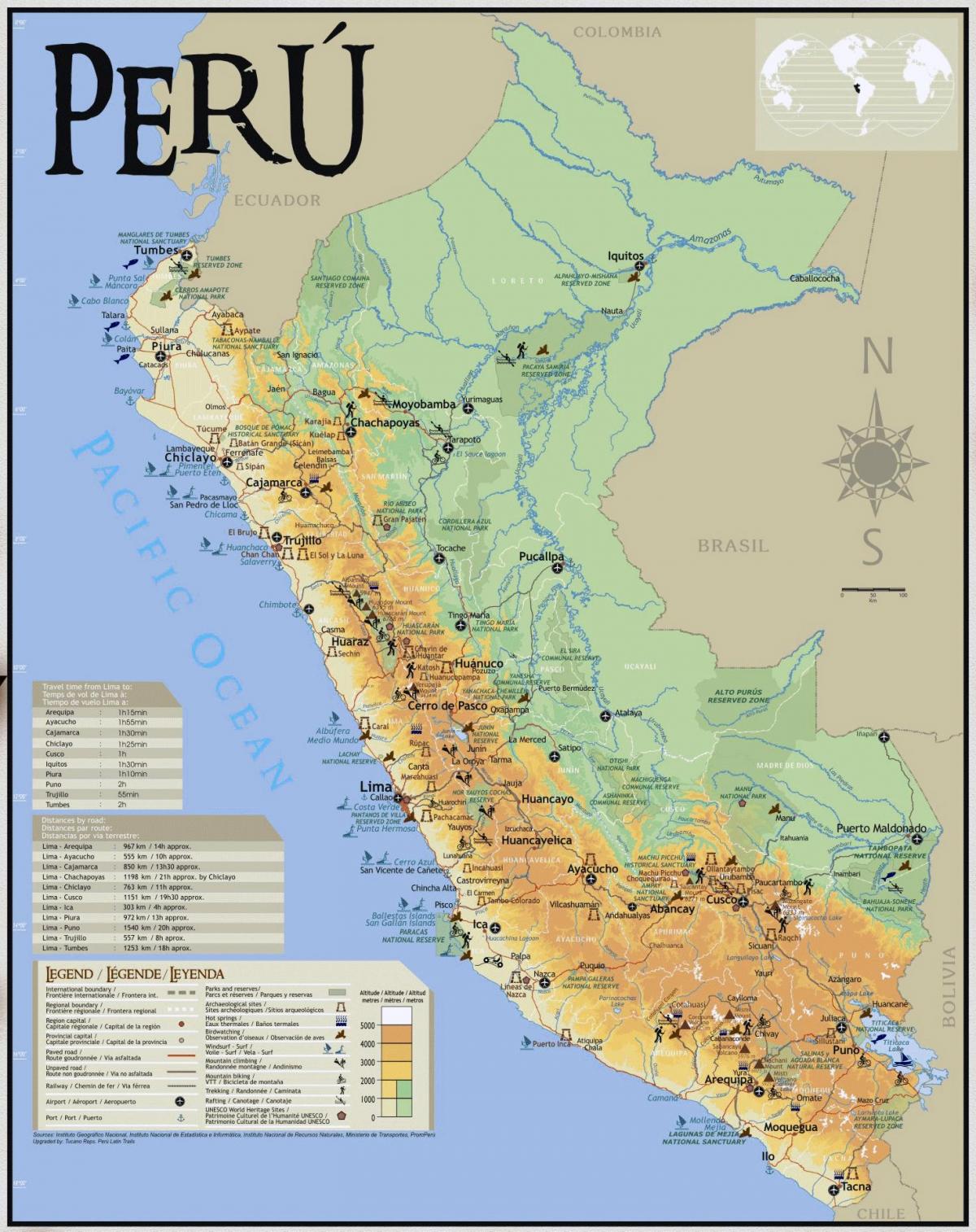 پیرو سیاحوں کی پرکشش مقامات کے نقشے