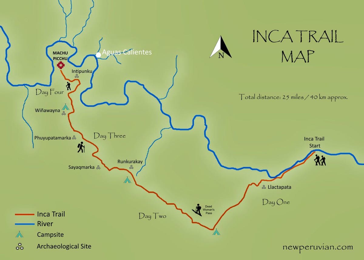نقشہ کے inca ٹریل پیرو